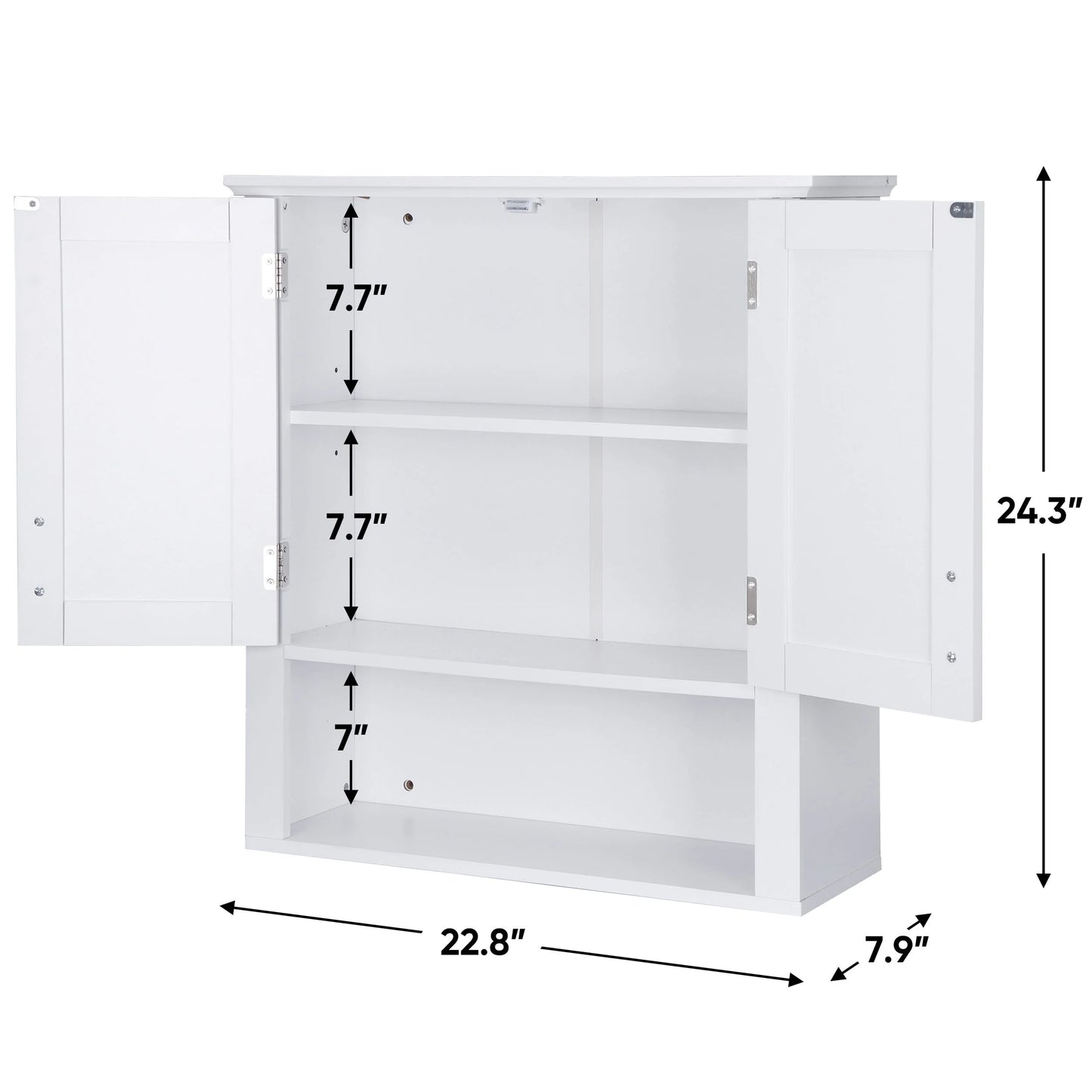 ZenSports 2-Door Bathroom Medicine Storage Wall Cabinet, Over-the-Toilet Adjustable Shelves 8" Width White