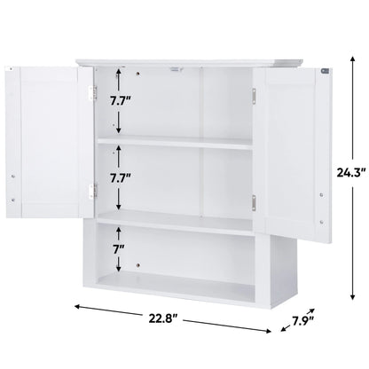 ZenSports 2-Door Bathroom Medicine Storage Wall Cabinet, Over-the-Toilet Adjustable Shelves 8" Width White