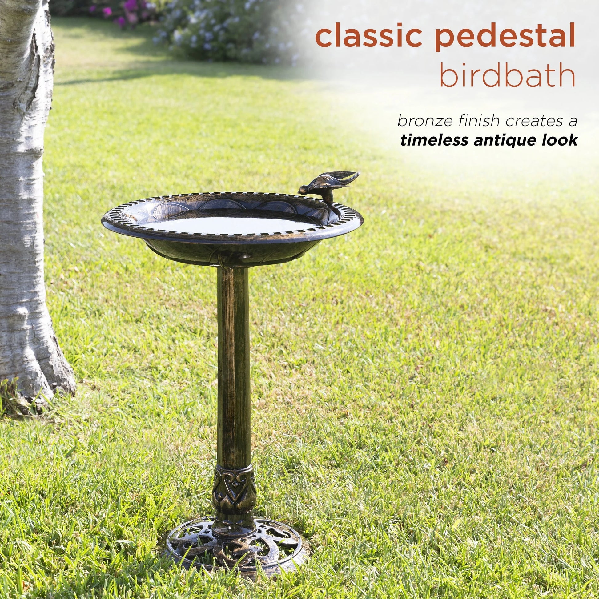Alpine Corporation 26-inch Bronze Polyresin Bird Bath with Bird Figurine