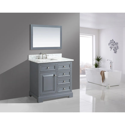 Urban Furnishings Rochelle White Italian Carrara Marble and Grey Wood 36-inch Bathroom Sink Vanity Set Distressed Grey