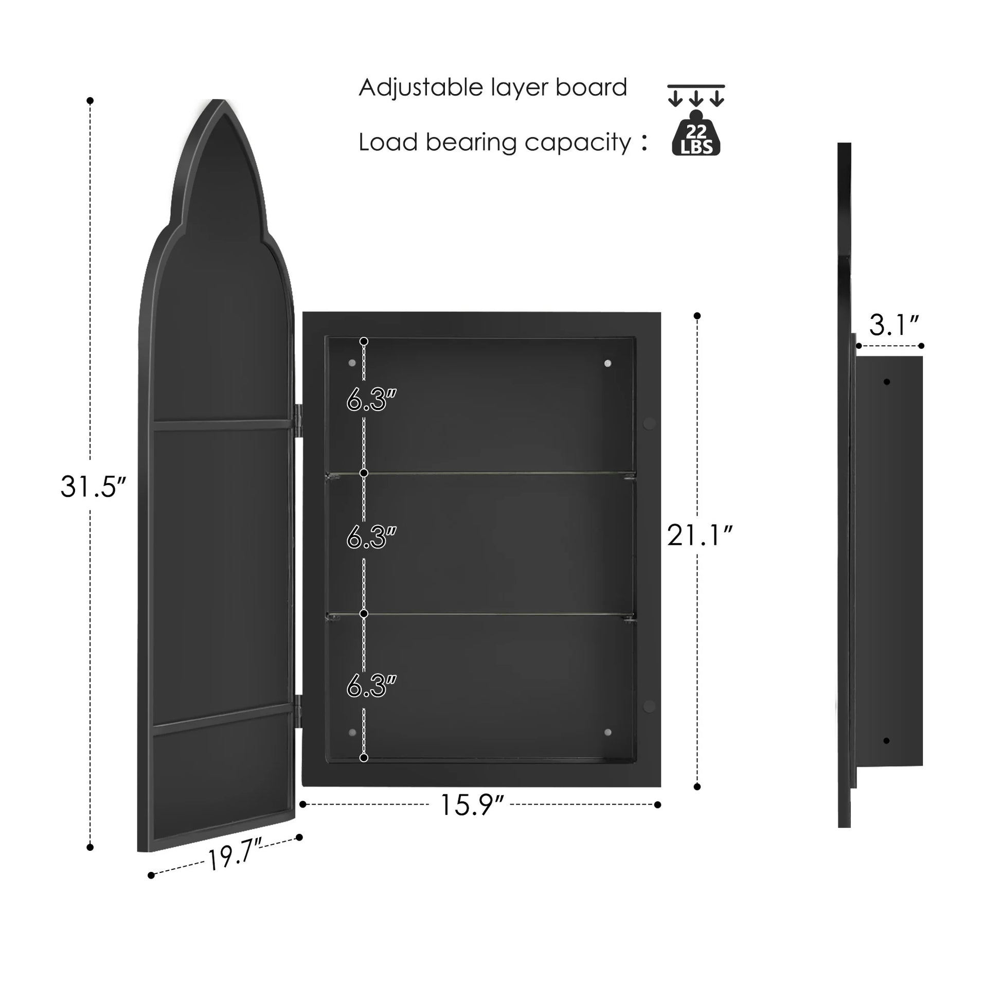 Soges Bathroom Medicine Cabinet with 3 Adjustable Storage Shelves, Wall Mounted Metal Framed Mirror Cabinet Recessed Medicine Cabinet, Cloud Shape Bathroom Mirror Cabinet, 19.7x31.5 Inches, Black