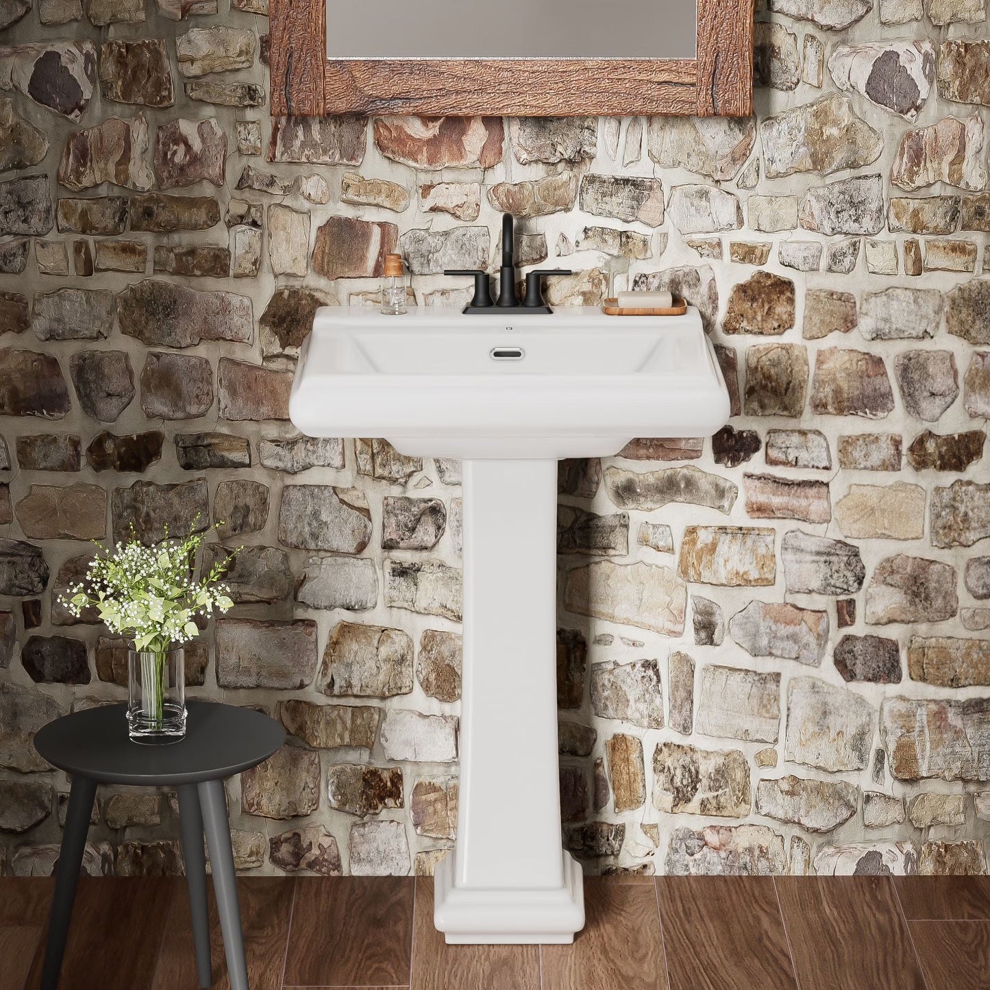 Los Flexi 20" x 17" Glossy White Pedestal Sink for Small Bathrooms with Overflow and Single Faucet Hole