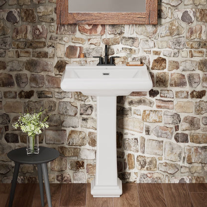 Los Flexi 20" x 17" Glossy White Pedestal Sink for Small Bathrooms with Overflow and Single Faucet Hole