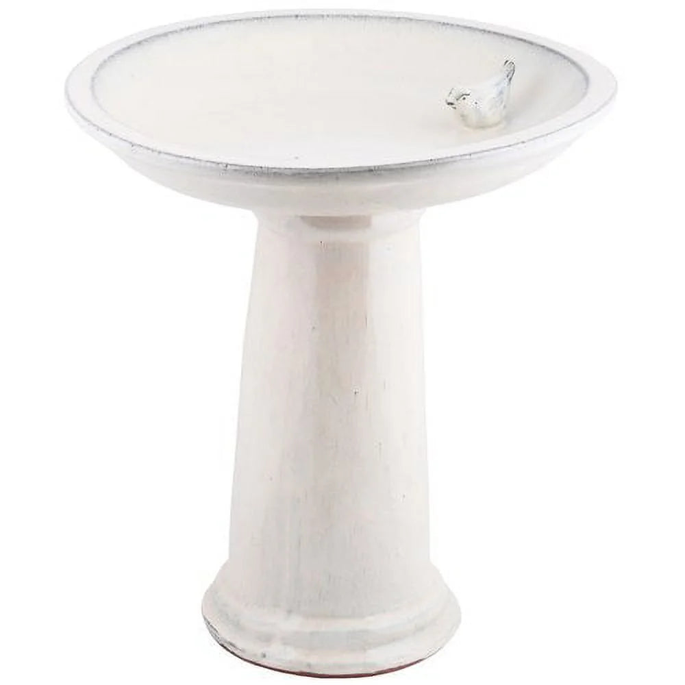 Esschert Design USA FB423 Ceramic Bird Bath on Pedestal with Bird, White