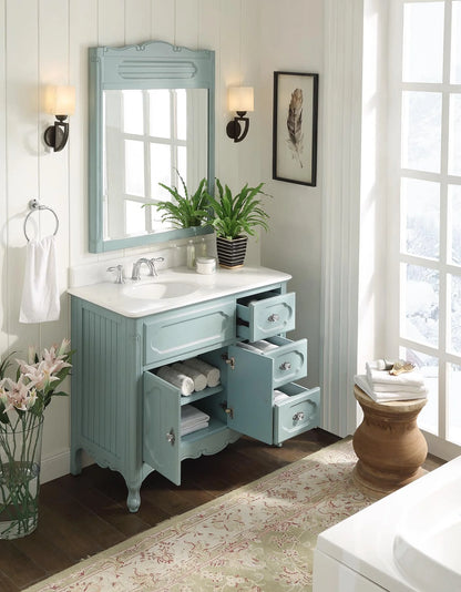 Benton Collection 42" Light Blue Cottage Bathroom Vanity with White Marble Top