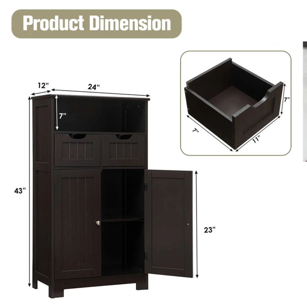 Spaco Bathroom Wooden Side Cabinet with 2 Drawers and 2 Doors-Black, Bathroom Storage Cabinet for Entryway Storage, Home Office Furniture