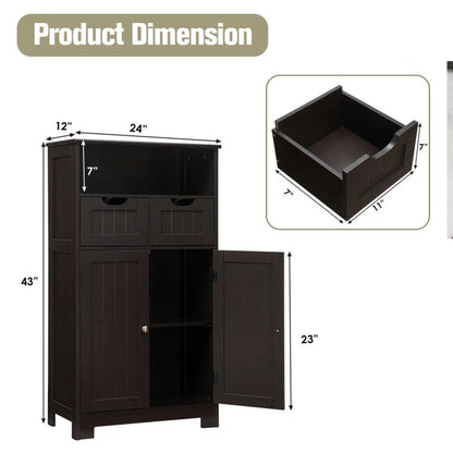 Spaco Bathroom Wooden Side Cabinet with 2 Drawers and 2 Doors-Black, Bathroom Storage Cabinet for Entryway Storage, Home Office Furniture