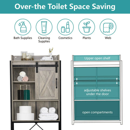 Zimtown Retro Style Over the Toilet Bathroom Storage Space Saver with Cabinet and Open Shelf, Retro Gray