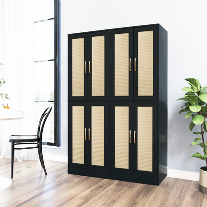 BOCVKENN Storage Cabinet - Kitchen Pantry Cabinet, Tall Pantry Storage Cabinet Freestanding with 4 Rattan Doors and Adjustable Shelves, Cupboard Cabinet for Dining Living Room, Laundry, Bathroom