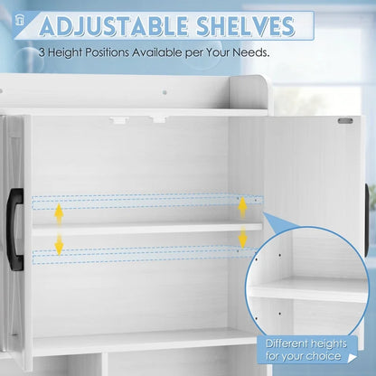 Furmax Farmhouse Style Over The Toilet Storage Cabinet with Barn Doors, Space Saver with Toilet Paper Holder for Bathroom and Restroom, White