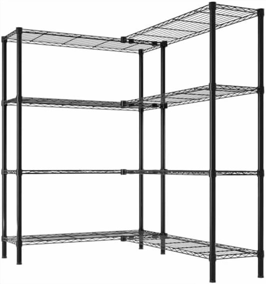 Tier Storage Shelves Standing Shelf Units NSF Wire Garage Organizer Heavy Duty Garage Shelving Unit L Shaped Clothes Rack for Corner Laundry Bathroom Kitchen Pantry Closet (Black, 4 Tire)