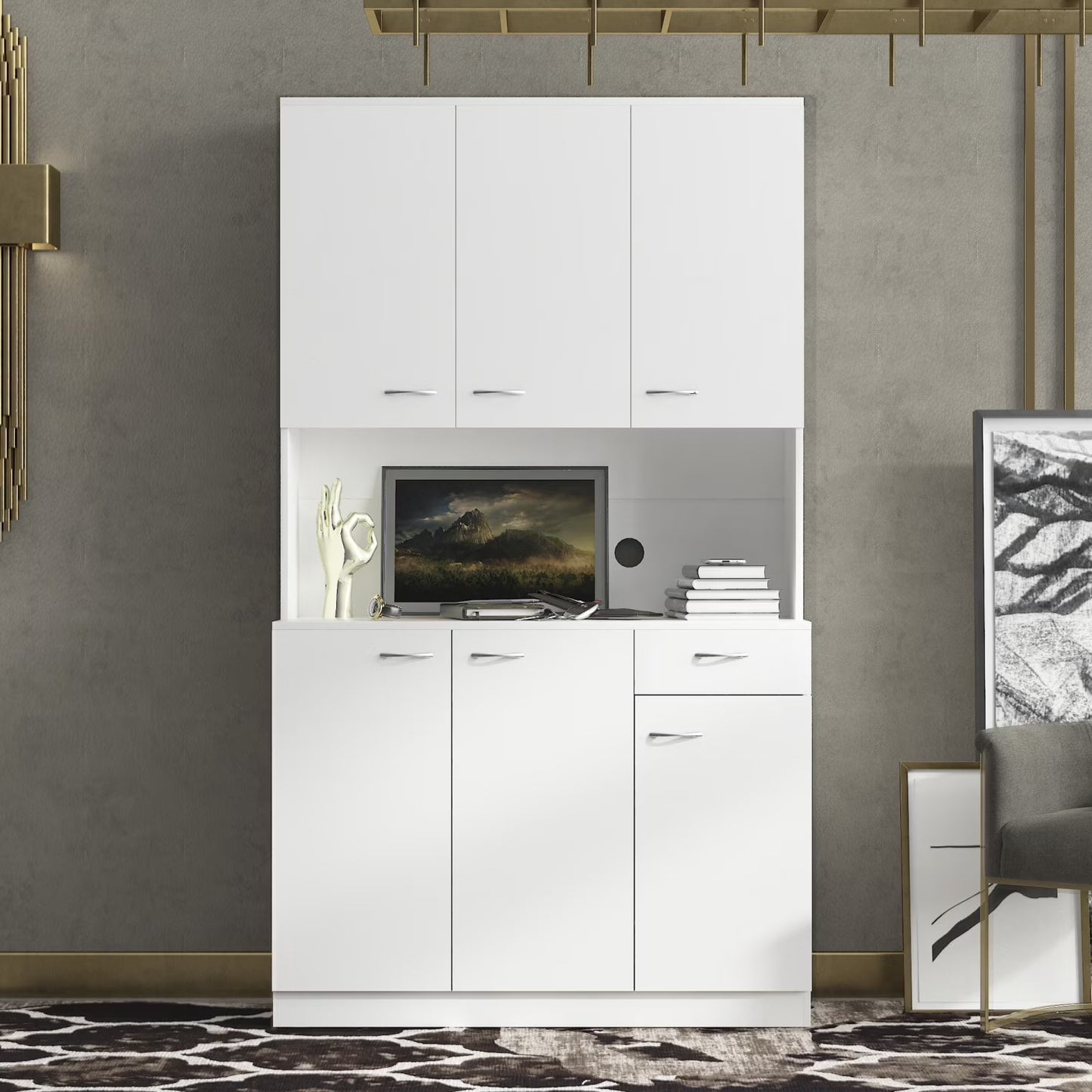 70.87" Tall Wardrobe & Kitchen Cabinet, Freestanding Storage Cabinets with 6 Doors, 1 Open Shelves and 1 Drawer, Versatile Floor Buffet Hutch Cupboard for Bedroom Bathroom Kitchen, Oak