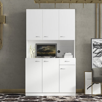 70.87" Tall Wardrobe & Kitchen Cabinet, Freestanding Storage Cabinets with 6 Doors, 1 Open Shelves and 1 Drawer, Versatile Floor Buffet Hutch Cupboard for Bedroom Bathroom Kitchen, Oak