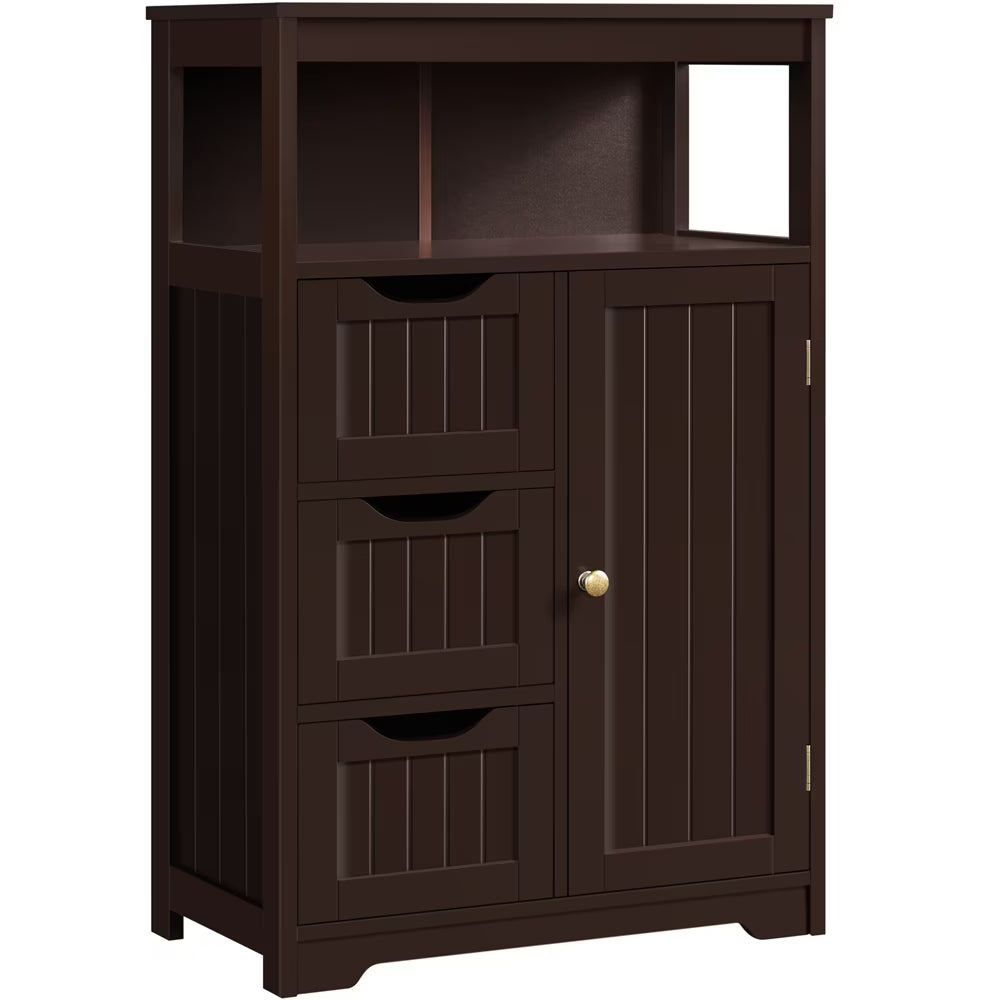Topeakmart Wooden Bathroom Floor Cabinet Storage Organizer with Drawers, White