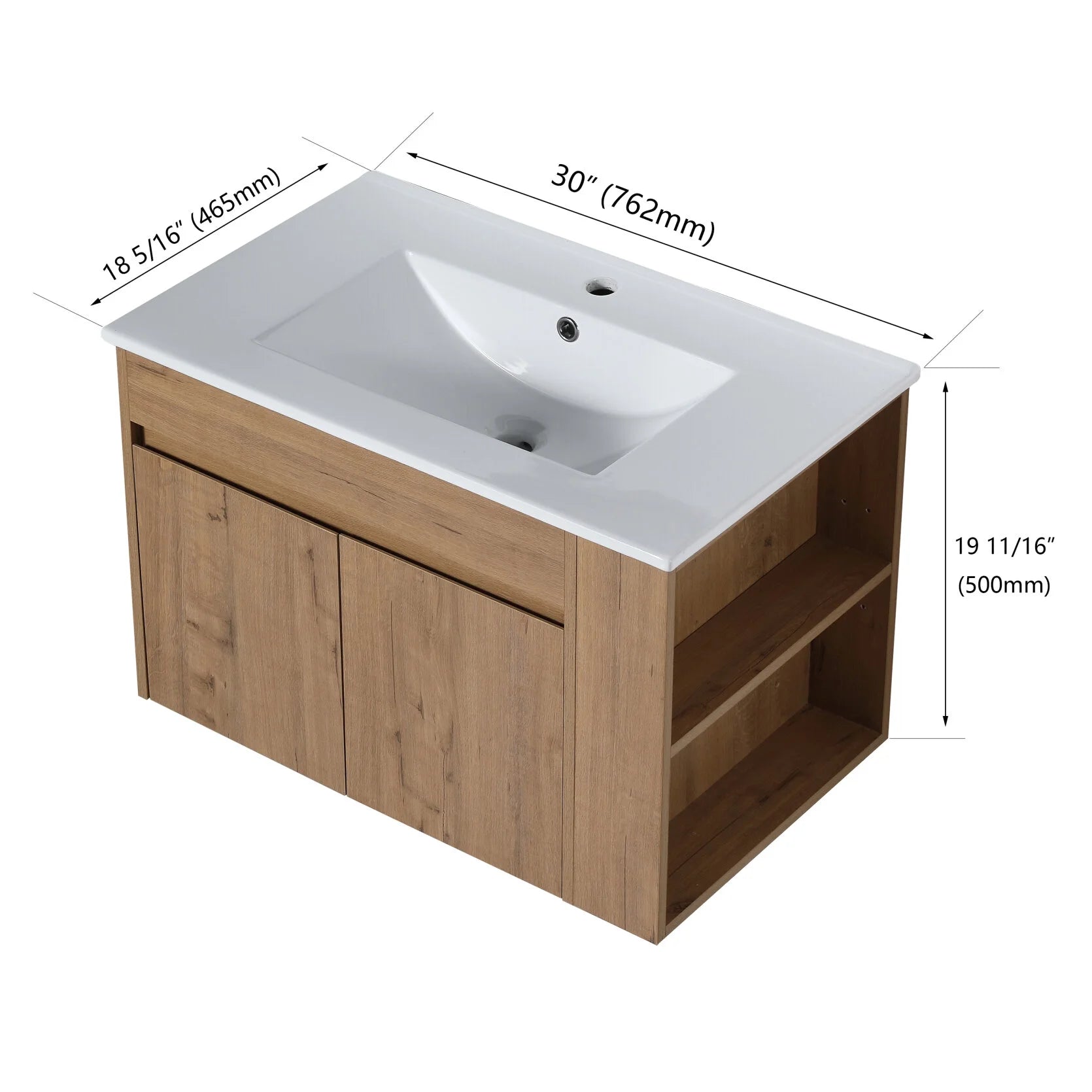 30" Bathroom Vanity with Sink Set, Wall Mounted Floating Bathroom Vanities with Adjustable Shelf and Storage Drawers Vanity and Sink Combo, Bathroom Storage Combo Cabinet for Small Space, White