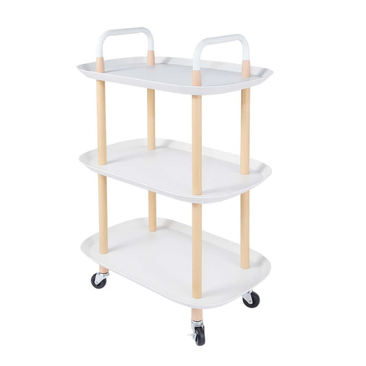 3 Tier Rolling Utility Cart Storage Organizer Service Cart with Handle and Locking Wheels for Home, Bathroom, Office, Kitchen, Coffee Bar, Microwave Cooking Station, White
