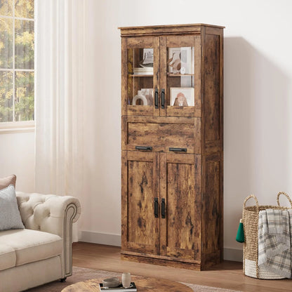 Roromall Bathroom Cabinet, Tall Storage Cabinet with Doors Adjustable Shelf, Freestanding Floor Pantry Cabinet for Kitchen, Living Room, Laundry Room, Home Office