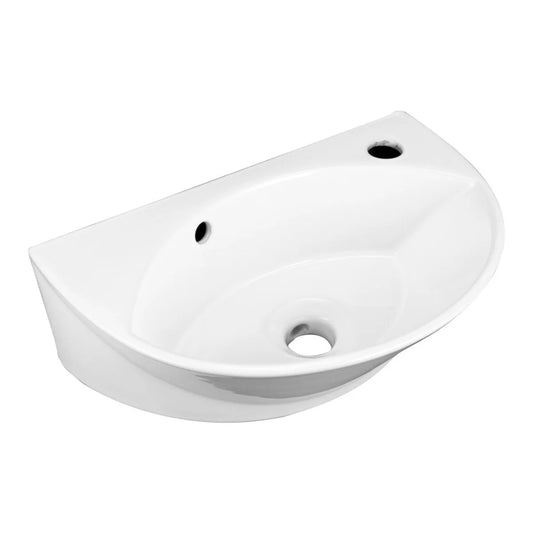 Small Wall Mounted Bathroom Sink 17" White Ceramic Oval Basin Porcelain Coated Floating Vessel Sink w/Overflow and Single Faucet Hole Renovators Supply