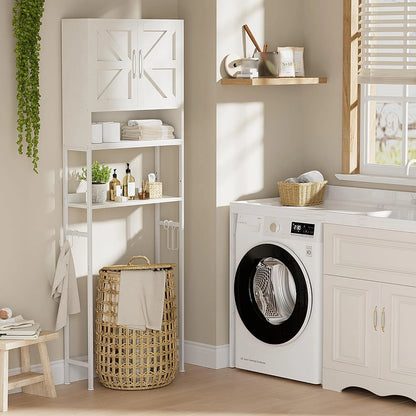 Over The Toilet Storage Cabinet - Farmhouse Bathroom Shelves with Doors Freestanding Organizer Narrow Floor Stand Shelf Above Toilet 71" Tall, Distressed White