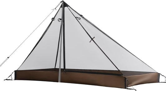 1-Person Ultralight Mesh Teepee Tent with Waterproof Bathtub Floor, Screen Room for Outdoor Camping, Hiking, Backpacking, Bushcraft, and Hot Tent Shelter