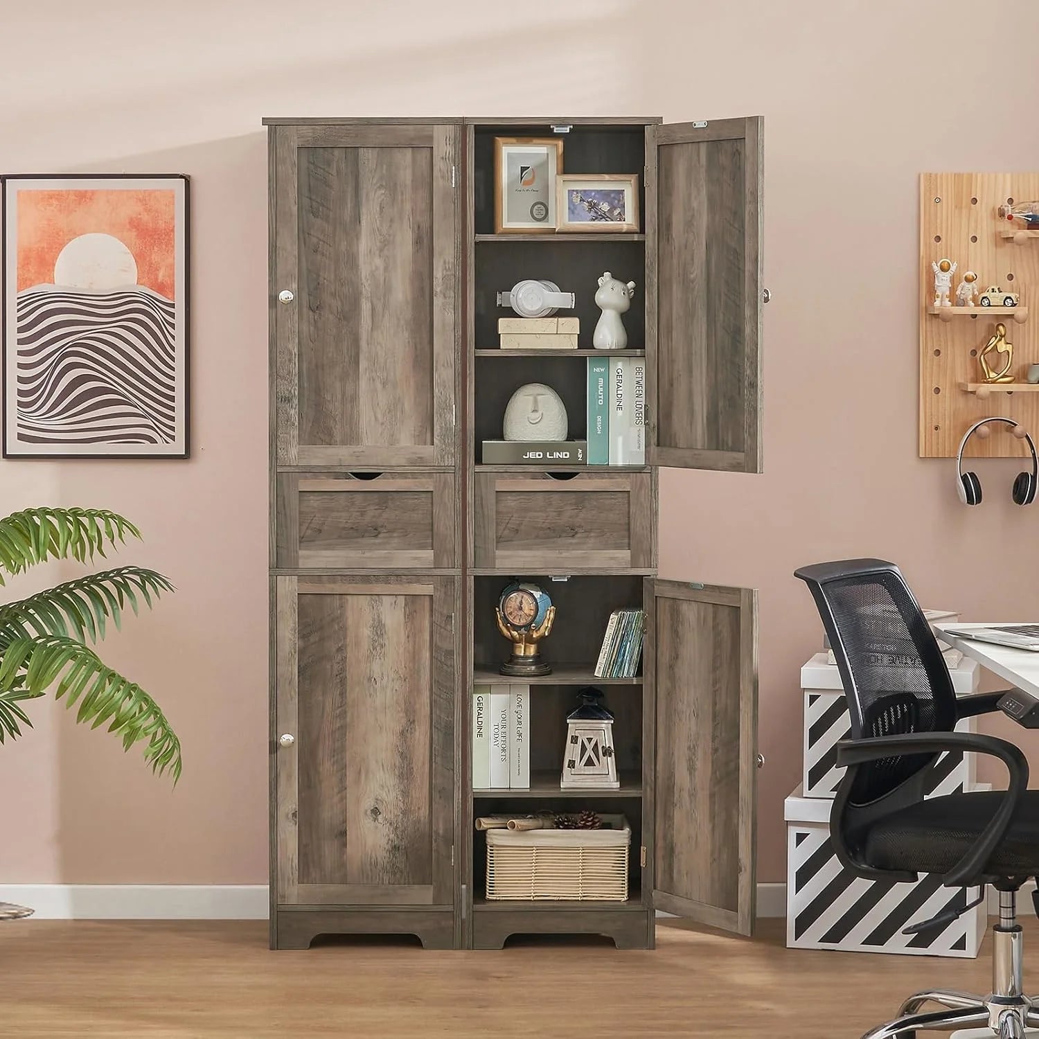 67" Tall Storage Cabinet, Bathroom Cabinet with Drawer & Adjustable Shelves, Narrow Storage Cabinet, Floor Cabinet for Living Room, Home Office, Rustic Oak
