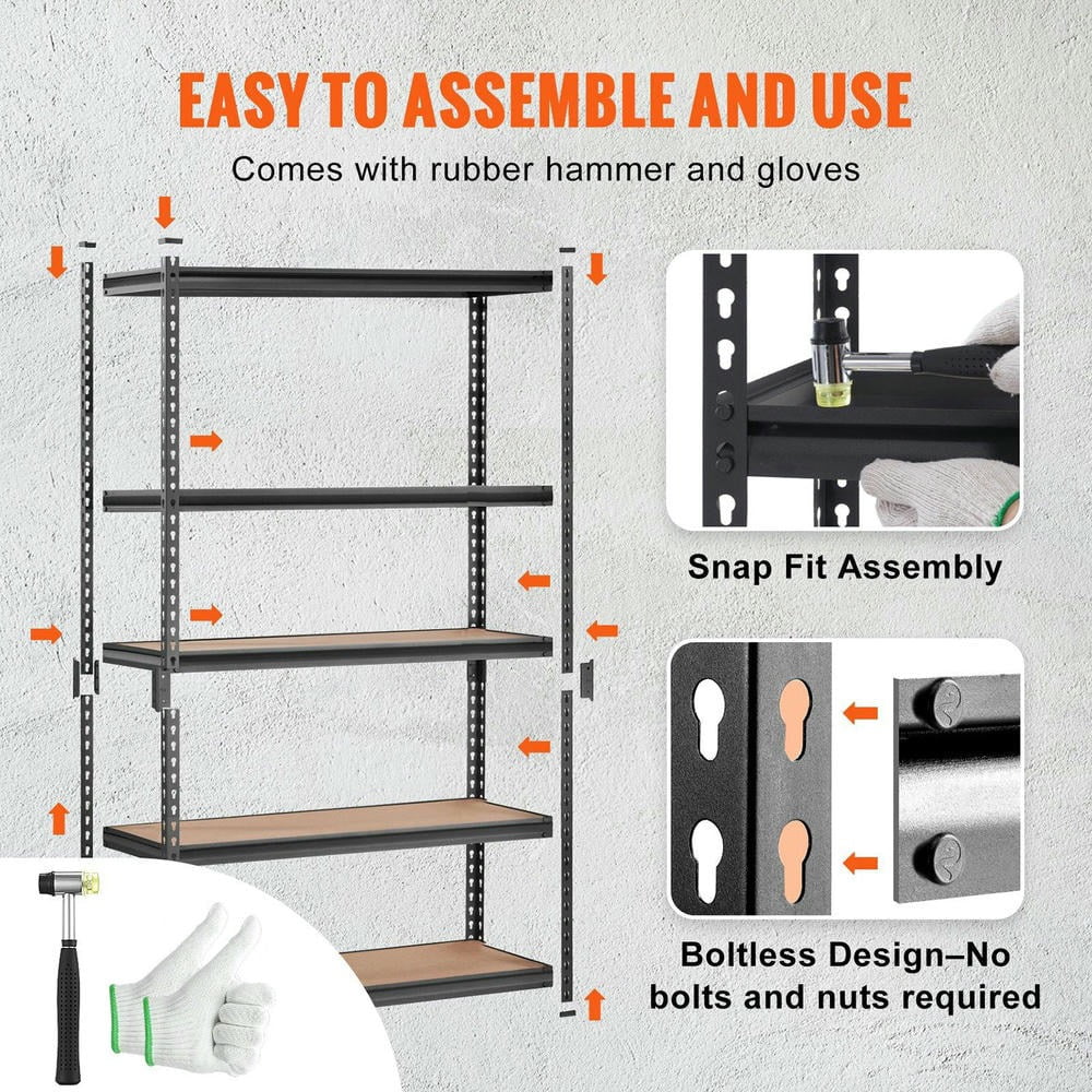 Choco Moon Heavy Duty 5-Tier Garage Shelves, 2000 lbs, Black Steel Organizer, Perfect for Kitchen Pantry, Basement, Bathroom, Laundry Room