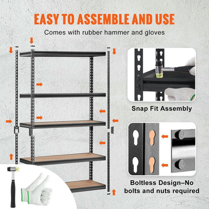 Choco Moon Heavy Duty 5-Tier Garage Shelves, 2000 lbs, Black Steel Organizer, Perfect for Kitchen Pantry, Basement, Bathroom, Laundry Room