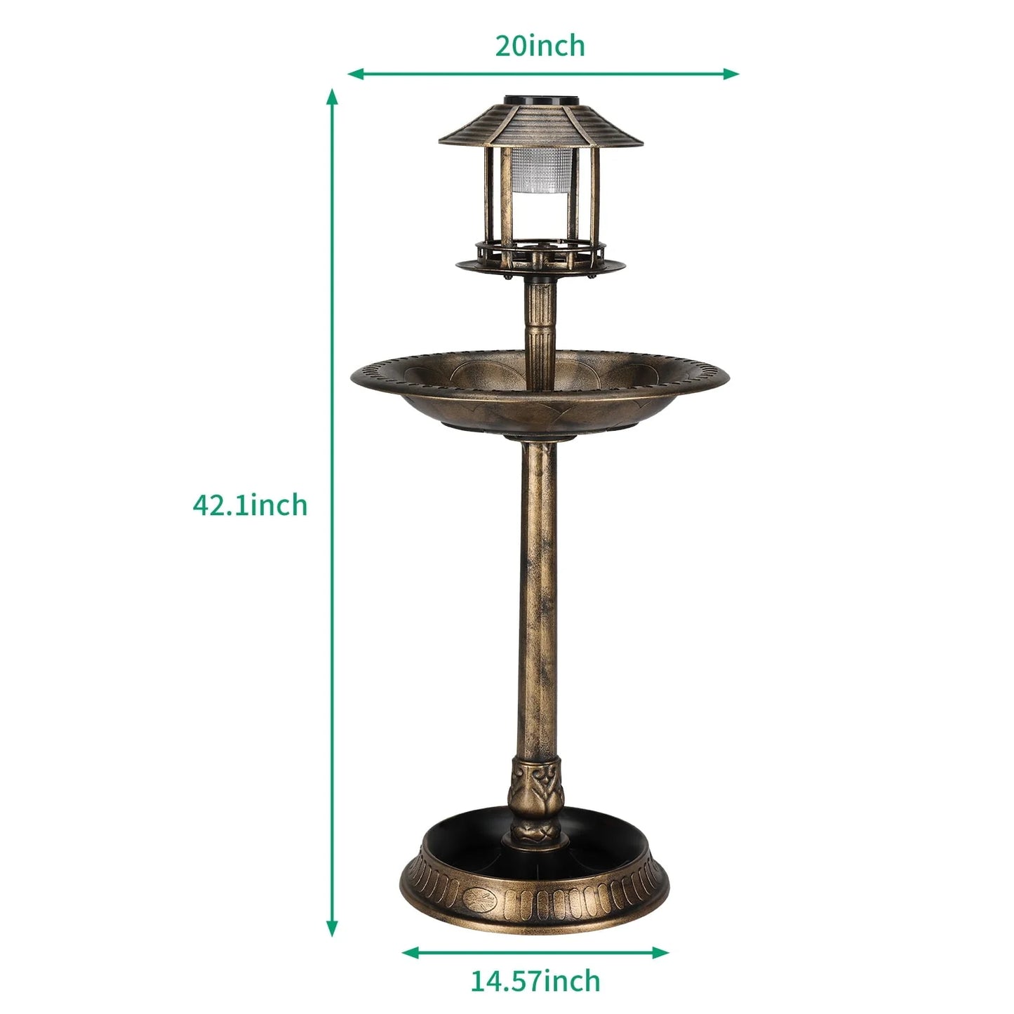 Zimtown Courtyard 42 Inch Bird Bath w/ Solar Light Garden Decor