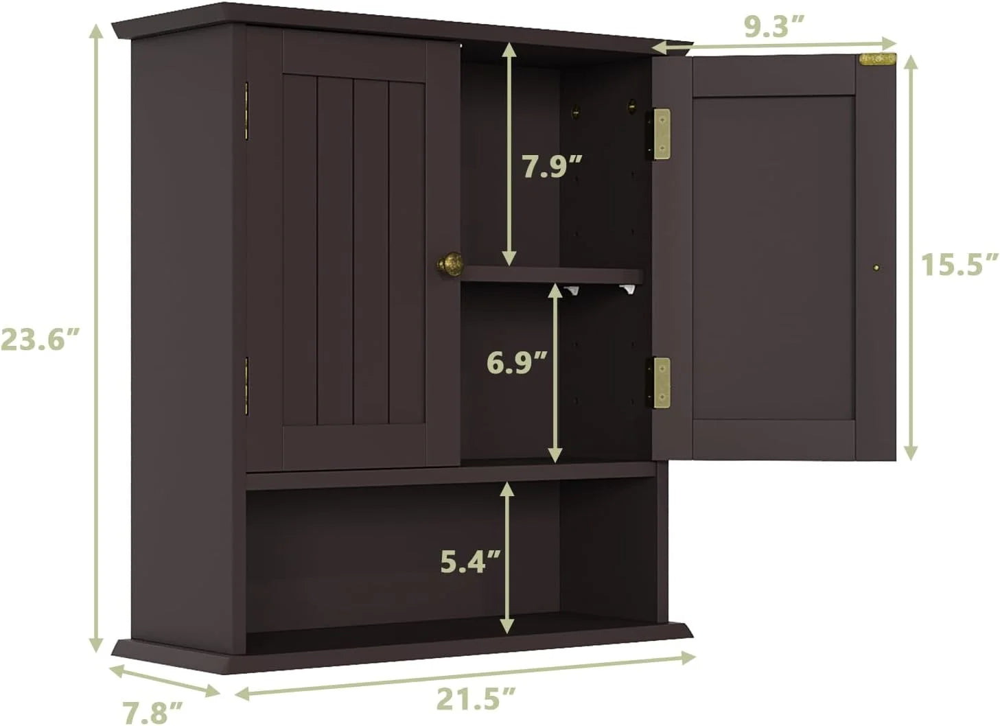 Brown Bathroom Cabinet Wall Mounted, Small Bathroom Medicine Cabinet with 2 Door Adjustable Shelves, Bathroom Wall Cabinet Over Toilet for Laundry Room Kitchen