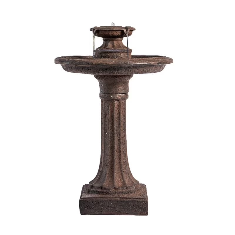 XBrand 28" Solar Water Fountain, 1-Tier, Outdoor Birdbath, Brown Resin, With Solar Panel, Solar Pump, Lawn and Garden, Garden Décor, Garden Water Feature