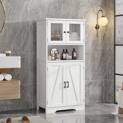 WhizMax Storage Cabinet with Glass Doors and Adjustable Shelves, Bathroom Cabinet, Freestanding Kitchen Pantry Cabinet for Living Room, Dining Room,White
