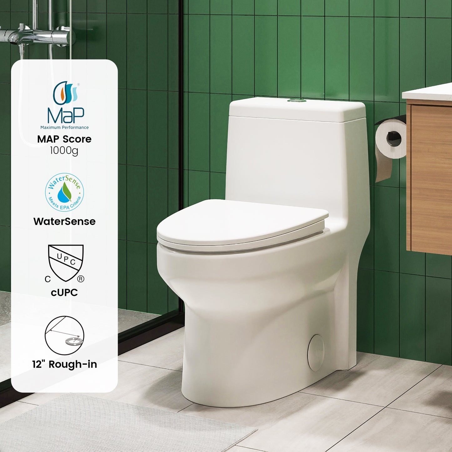 SOTOMO Elongated One Piece Toilet, Compact Design for Bathrooms, 1.1/1.6 GPF Dual Flush toilet, MAP 1000g, 12" Rough-In, Soft-Close & Quick Release Seat, 27.75"D x 15.4"W x 27.13"H