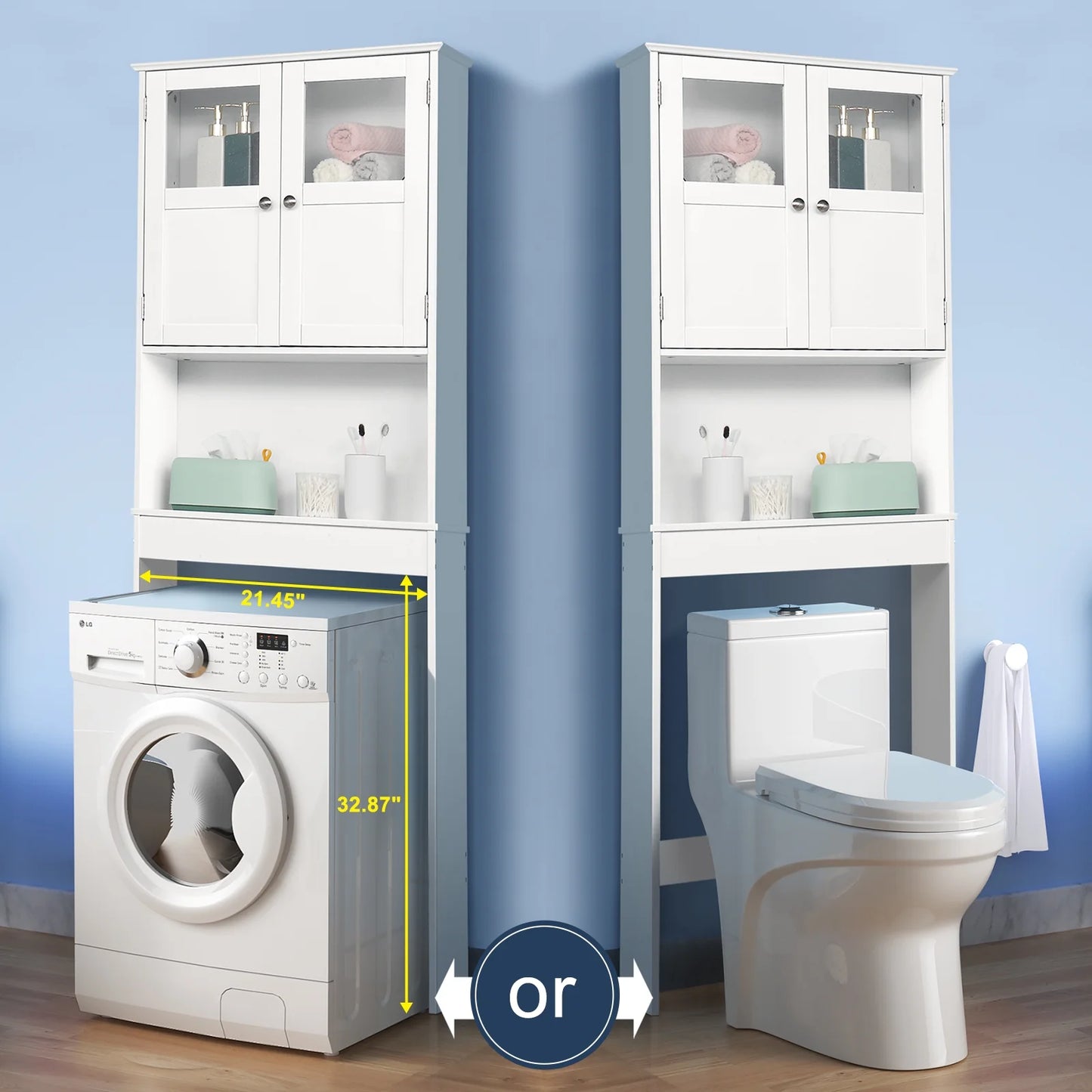 Ktaxon Over the Toilet Bathroom Storage Cabinet with 2 Doors & 3 Storage Shelves Space Saver, White