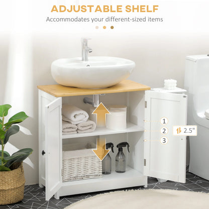 Kleankin Modern Bathroom Under Sink Cabinet,Bathroom Vanity for Wall Mount Sink,Storage Cabinet with Double Doors and Adjustable Shelf,White,White Mdf Bath Faucets Bathroom Storage