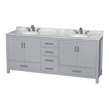Wyndham Collection Sheffield 80" Metal Double Bathroom Vanity in White/Gray