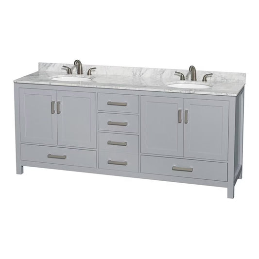 Wyndham Collection Sheffield 80" Metal Double Bathroom Vanity in White/Gray