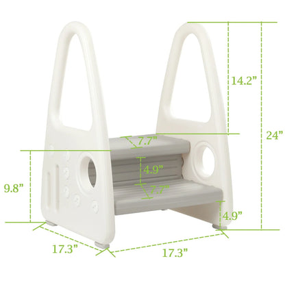 Mangohood Toddler Step Stool, Kids Two Step Tower for Bathroom Sink, Toilet Potty Training, Kitchen Counter, Children Step Up Learning Helper with Safety Handles and Non-Slip Pads,Gray