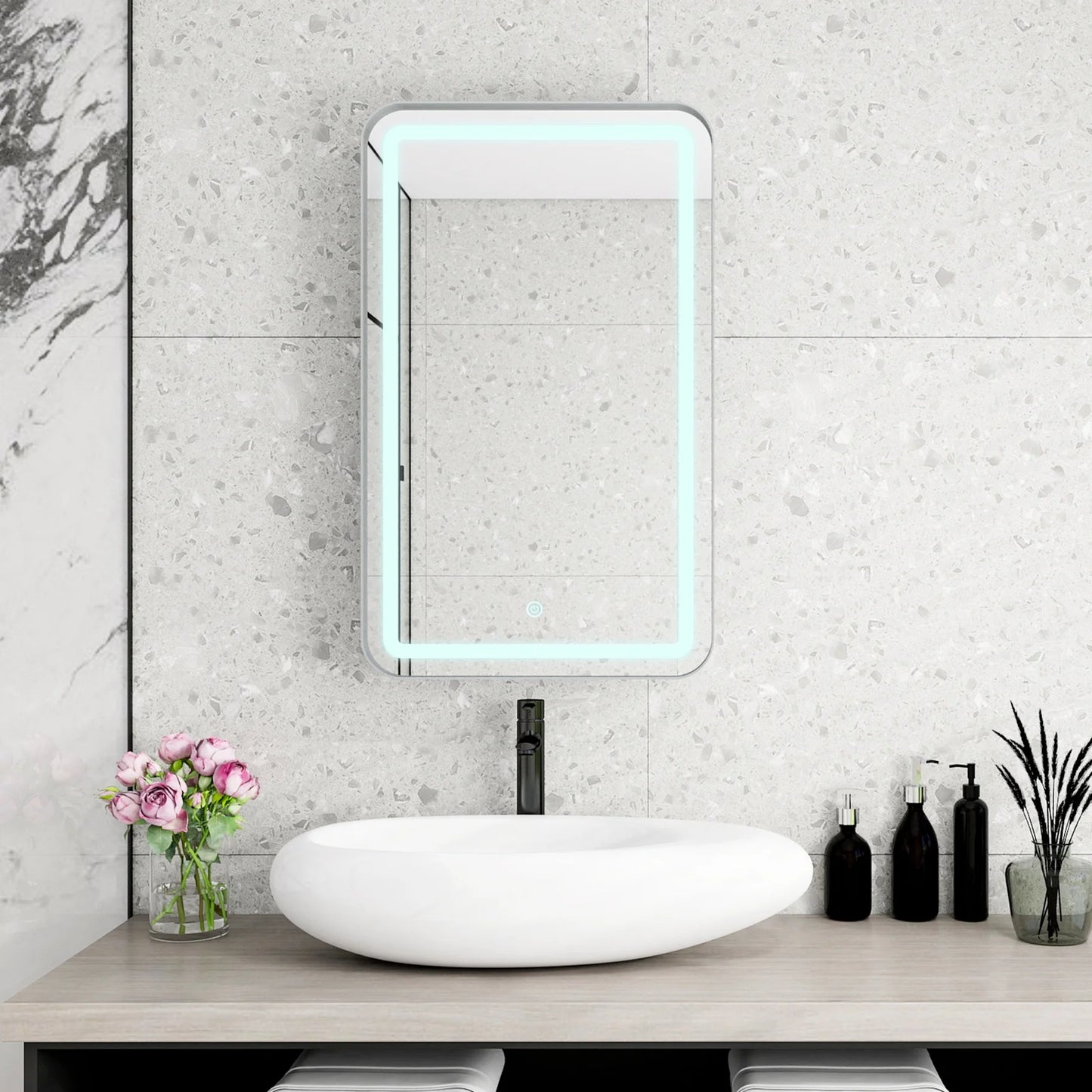 21x34 Inch Gold Medicine Cabinet with LED Mirror, Wall Mounted Bathroom Storage with Adjustable Glass Shelves, Recessed or Surface Mount Design