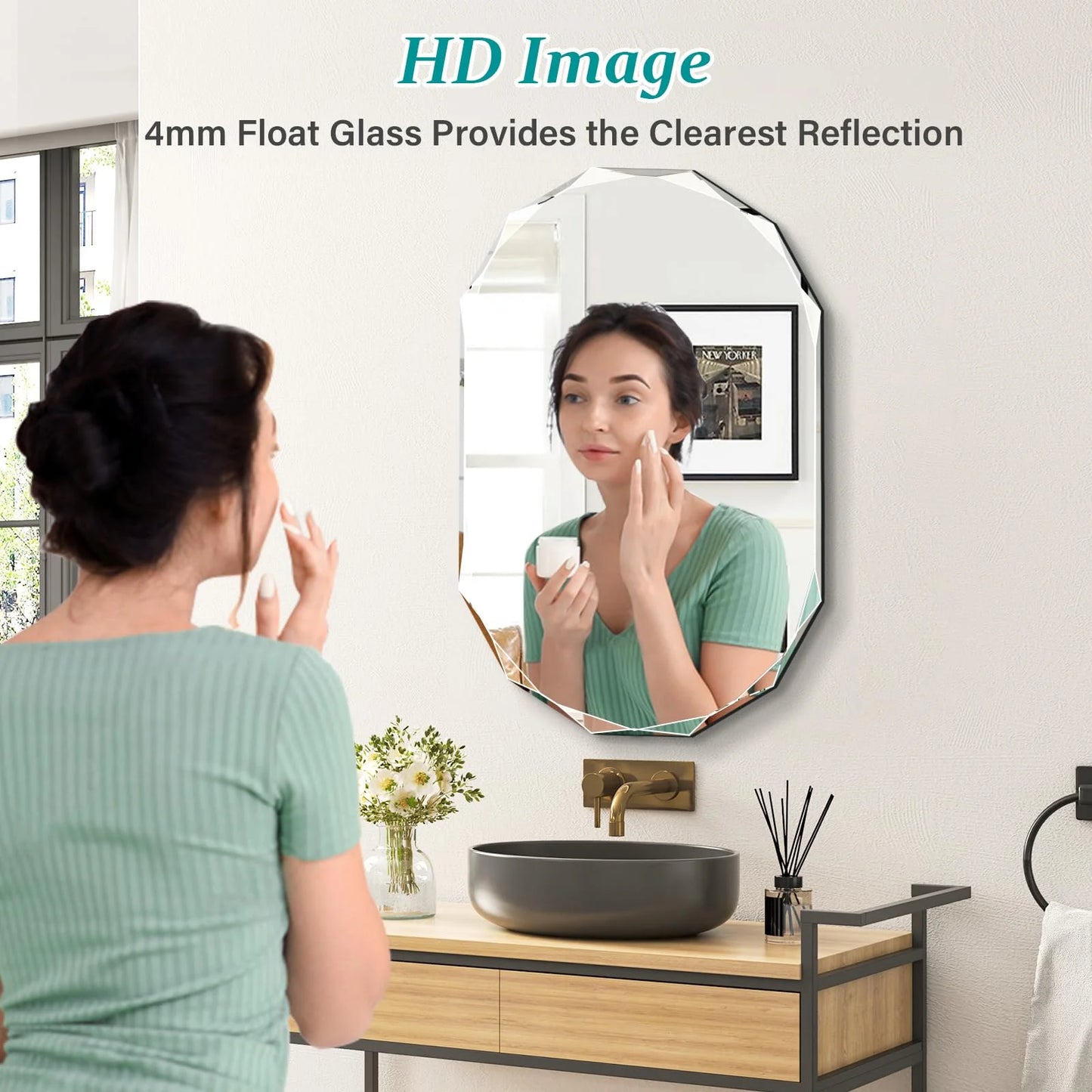 Pregaspor Single Beveled Edge Bathroom Vanity Mirror, 23.6" x 35.4" Oval Wall Mirror, Shatterproof Frameless Mirror for Over Sink, Restroom
