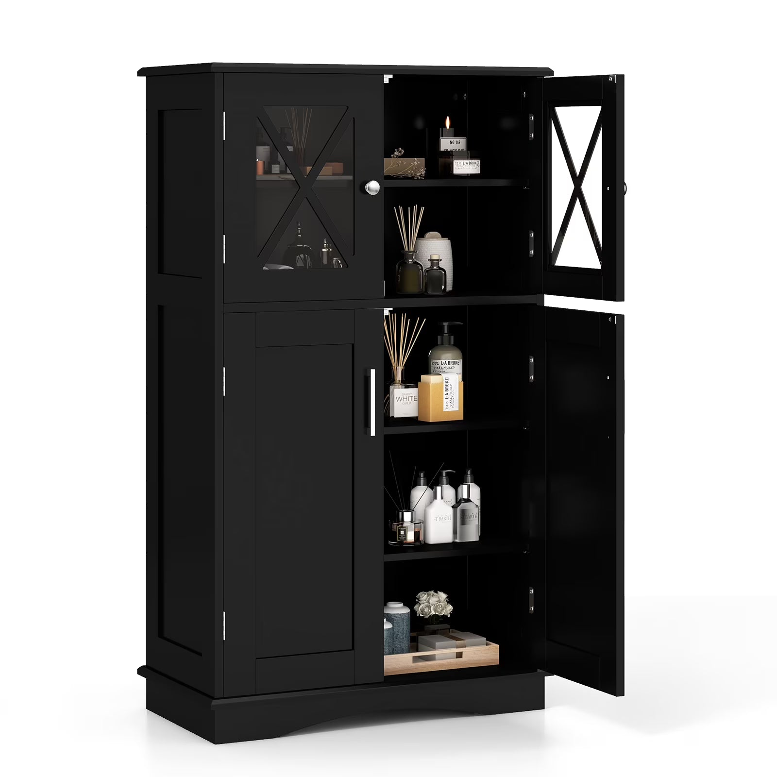 Costway Bathroom Storage Cabinet Linen Storage Cabinet with Doors and Adjustable Shelves White