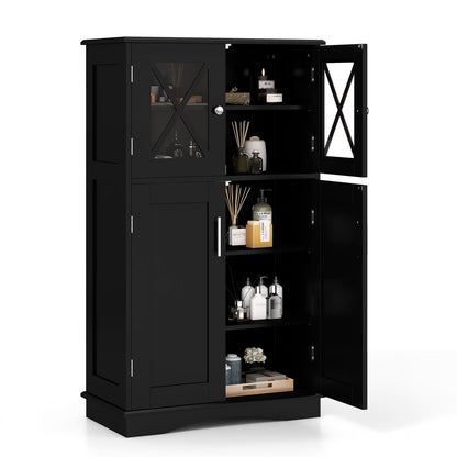 Costway Bathroom Storage Cabinet Linen Storage Cabinet with Doors and Adjustable Shelves White