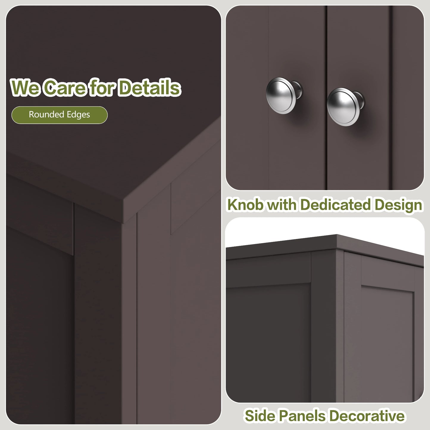 Bathroom Storage Floor Cabinet Organizer with Adjustable Shelf 4 Magnetic Doors 43" Wooden Pantry Cabinet Freestanding for Kitchen Living Room Small Spaces,Brown