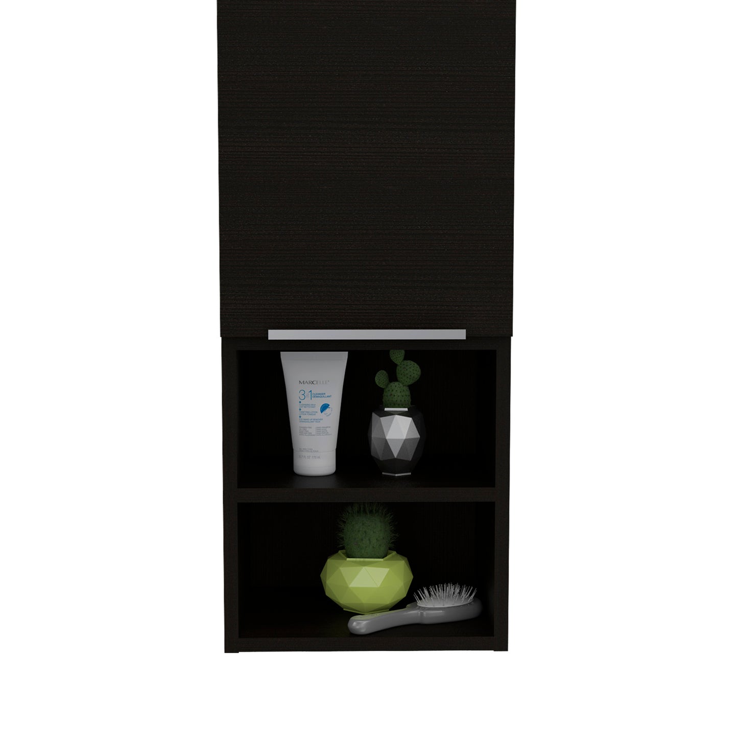 Particle Board Medicine Cabinet with 1 Doors and 2 Semi-open Shelves, Wall Cabinet for Bedroom,Living Room and Bathroom, Black