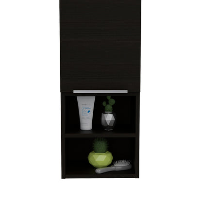 Particle Board Medicine Cabinet with 1 Doors and 2 Semi-open Shelves, Wall Cabinet for Bedroom,Living Room and Bathroom, Black