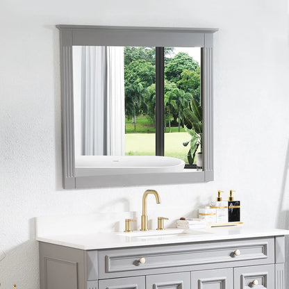 Forclover 38" x 33" Rectangle Wall-Mounted Wooden Framed Vanity Mirror, Makeup Bathroom Wall Mirror for Bathroom Living Room Entryway, White