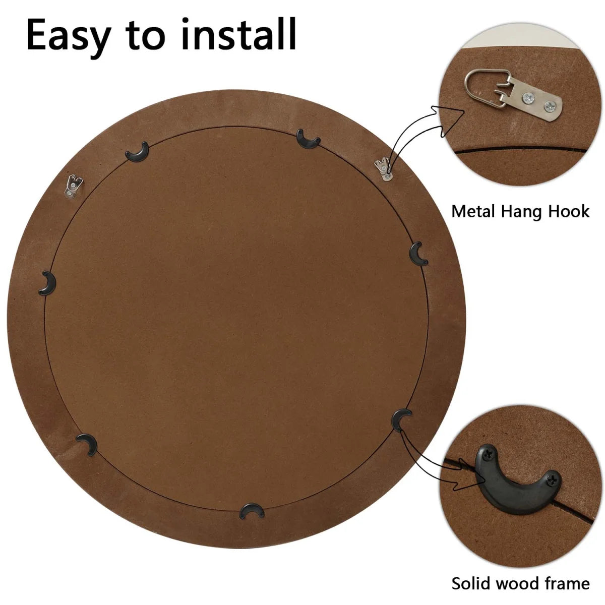 GZXS Farmhouse Round Wall Mirror with Antique Natural Finished Wood Frame, 35.4 Inches Rustic Decorative Mirror for Bathroom Vanity, Bedroom, Living Room, Entryway