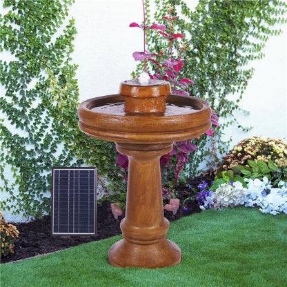 Alpine Corporation 29" Outdoor Birdbath Fountain with LED Lights Classic Pedestal Solar-Powered Garden Water Feature, Brown