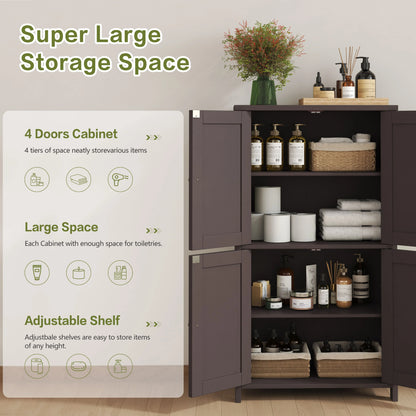 Bathroom Storage Floor Cabinet Organizer with Adjustable Shelf 4 Magnetic Doors 43" Wooden Pantry Cabinet Freestanding for Kitchen Living Room Small Spaces,Brown