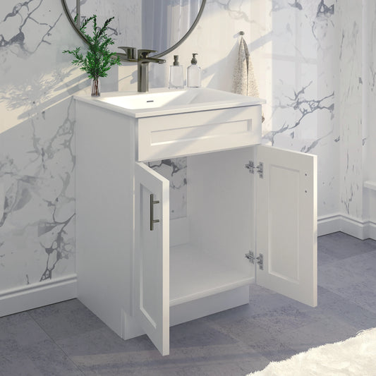 White Shaker Sink Base Bathroom Vanity Ready-to-Assemble Cabinet 24" Width