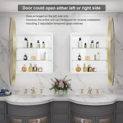 WallBeyond Bathroom Medicine Cabinet with Round Mirror Aluminum Framed 28", Gold